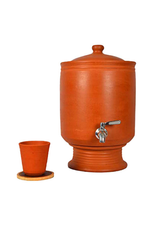 Earthen Clay Water Pot with Lid & tap - 236.7oz