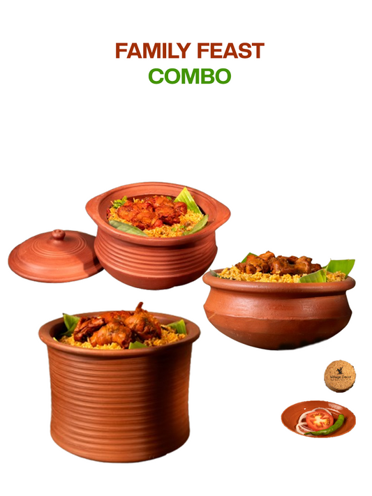 Traditional earthen clay cooking pot combo set – perfect for making authentic South Indian dishes like Sambar, Kuruma, Kootu etc.,
