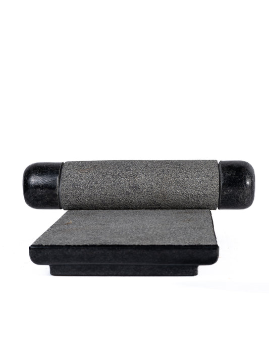 Silbatta Traditional Mortar & Pestle on white background.