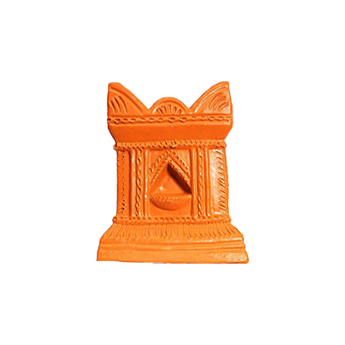 Terracotta Tulsi Pot with traditional Tulsi Vrindavan design on a white background. Ideal for pooja rooms, home temples, and Vastu-friendly spaces.