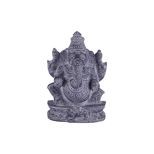 Black stone Vinayagar idol white background view handcrafted Ganesha statue for home decor vastu and spiritual placement.