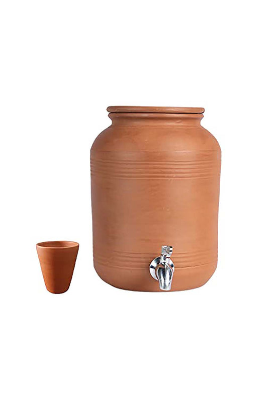 Earthen Clay water pot with Lid & tap - 202.8oz