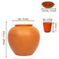 Clay water pot showin the detailed dimension of pot, glass and lid.