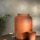 Clay water Pot with lid & Glass in matka style, handcrafted by Village Decor on white background.
