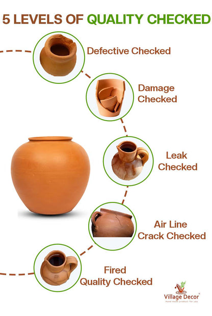 Handmade Clay Water Pot 5 levels of quality check before packaging.