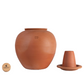 Clay water Pot with lid & Glass in matka style, handcrafted by Village Decor on white background.
