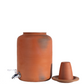 Eco-friendly 6-liter clay water Pot with lid, showing product dimensions, weight, and serving size.
