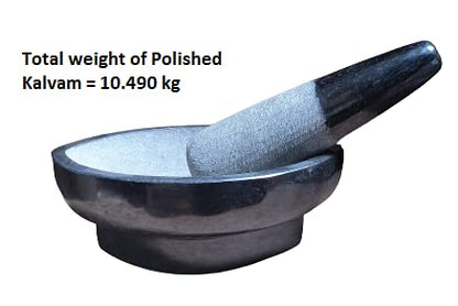 Traditional handmade Kalvam stone grinder with smooth polished finish, weighing 10.490 kg, perfect for ayurvedic medicine and spice grinding.
