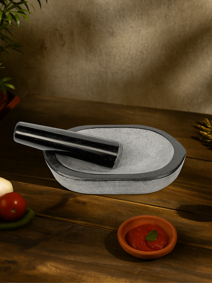 Granite Boat shape Kharal | Nanni Kalvam(நன்னி கல்வம்), Lightweight with comfortable Pestle, 100% Safe, High-Quality Stone for Home & Kitchen