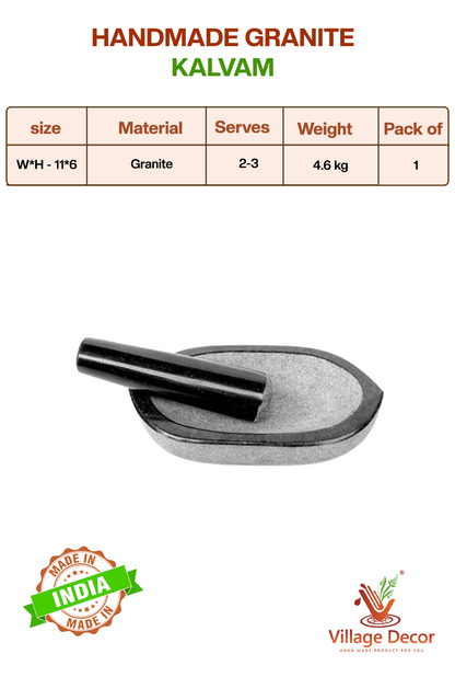 Handmade stone Kharal Kalvam with pestle, used for grinding herbs, spices, and ayurvedic medicine naturally.
