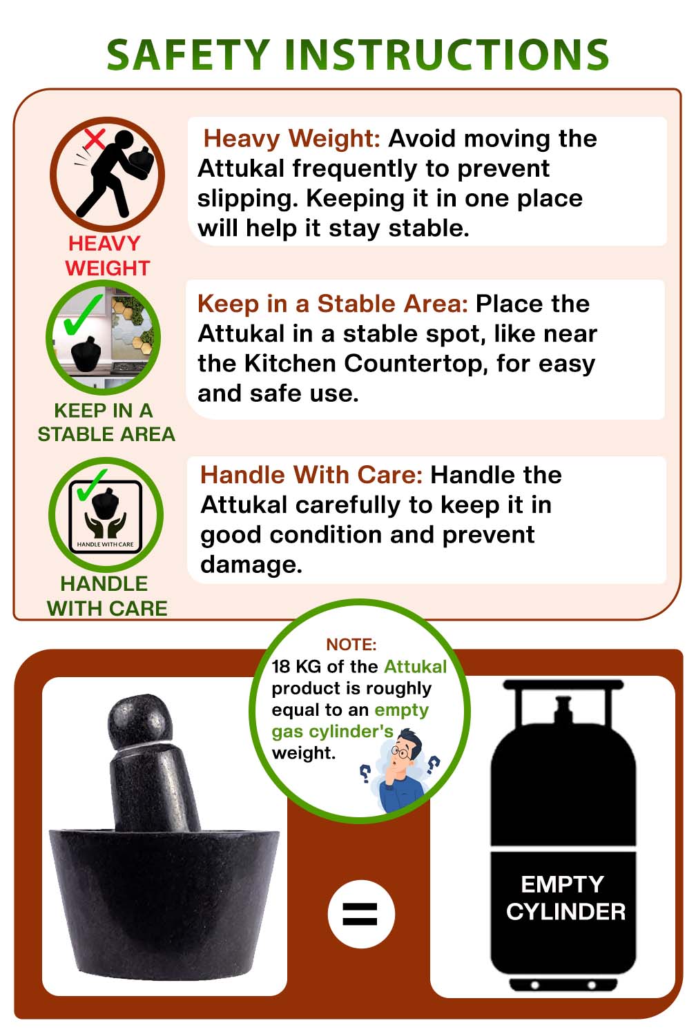 Safety instructions for handling Rubu rolu– heavy weight, Maintenance and care tips.
