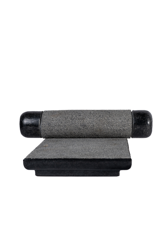 Silbatta Traditional Mortar & Pestle on white background.
