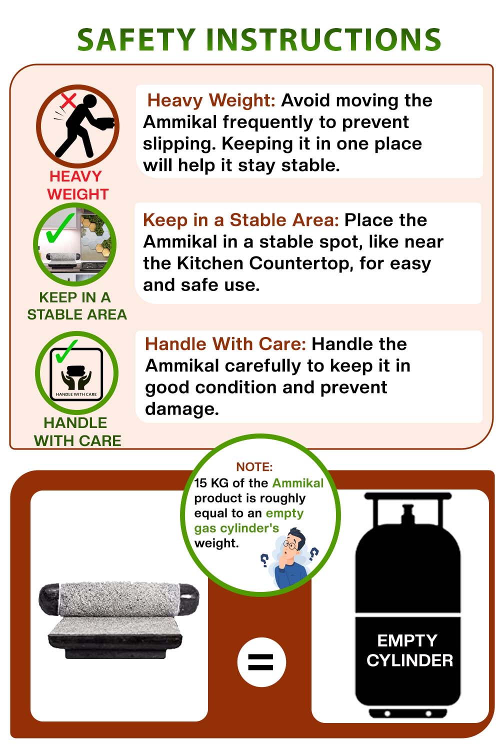 Safety instructions for handling Silbatta – heavy weight, Maintenance and care tips.

