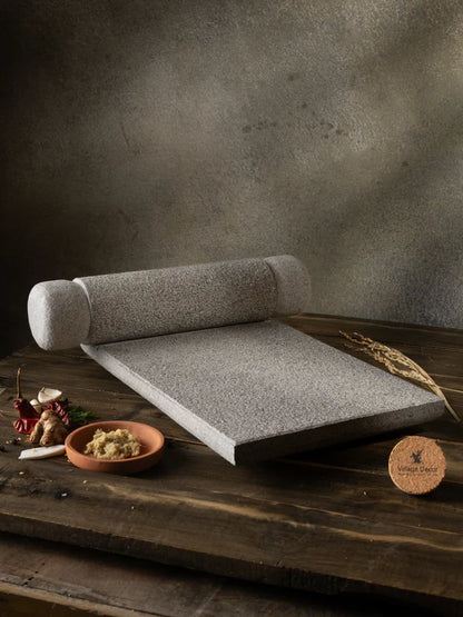 Black Stone Ammikallu/Mortar and Pestle (L * B - 15 inch * 10 inch)