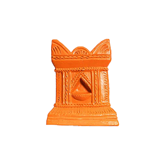 Terracotta Tulsi Pot with traditional Tulsi Vrindavan design on a white background. Ideal for pooja rooms, home temples, and Vastu-friendly spaces.
