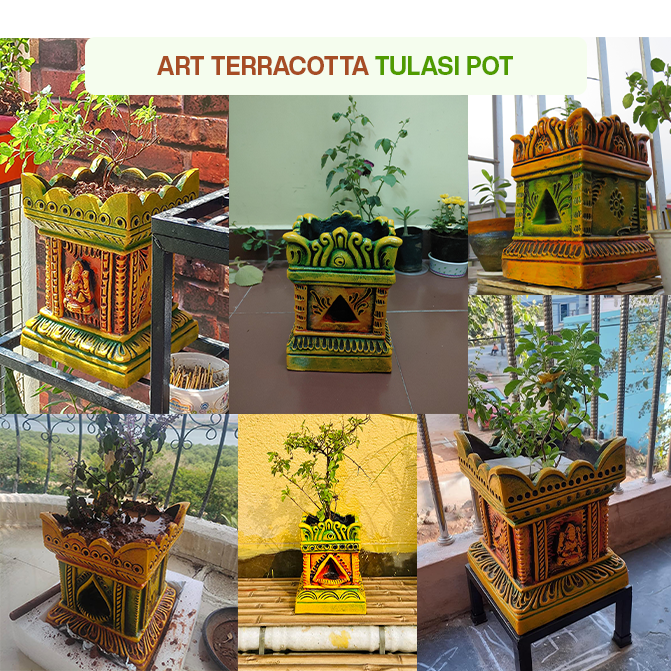 best pot for tulsi plant Terracotta Brindavan Tulsi Pot Multi Color (B * H