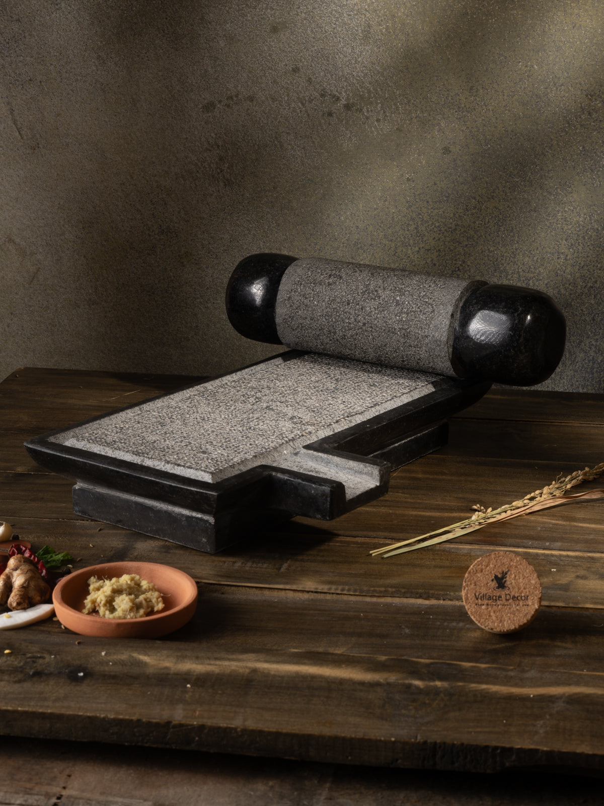 Black Stone Ammikallu/Mortar and Pestle (B*L - 7 * 13 inch)
