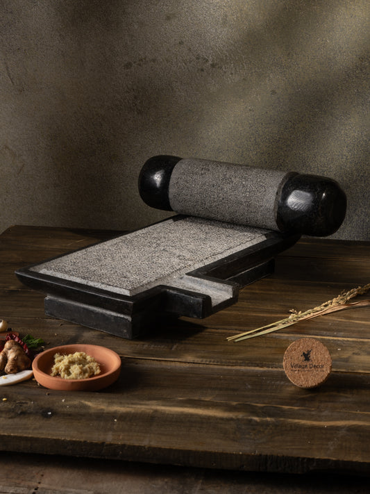 Black Stone Ammikallu/Mortar and Pestle (B*L - 7 * 13 inch)