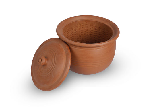 Village Decor Earthern Clay Keerai Chatti/ Spinach with Lid - 2 litres