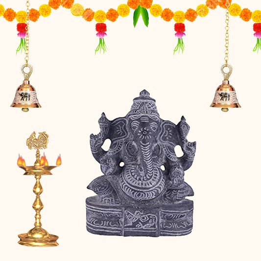 Black Stone Idol Valampuri Vinayagar 9 inch